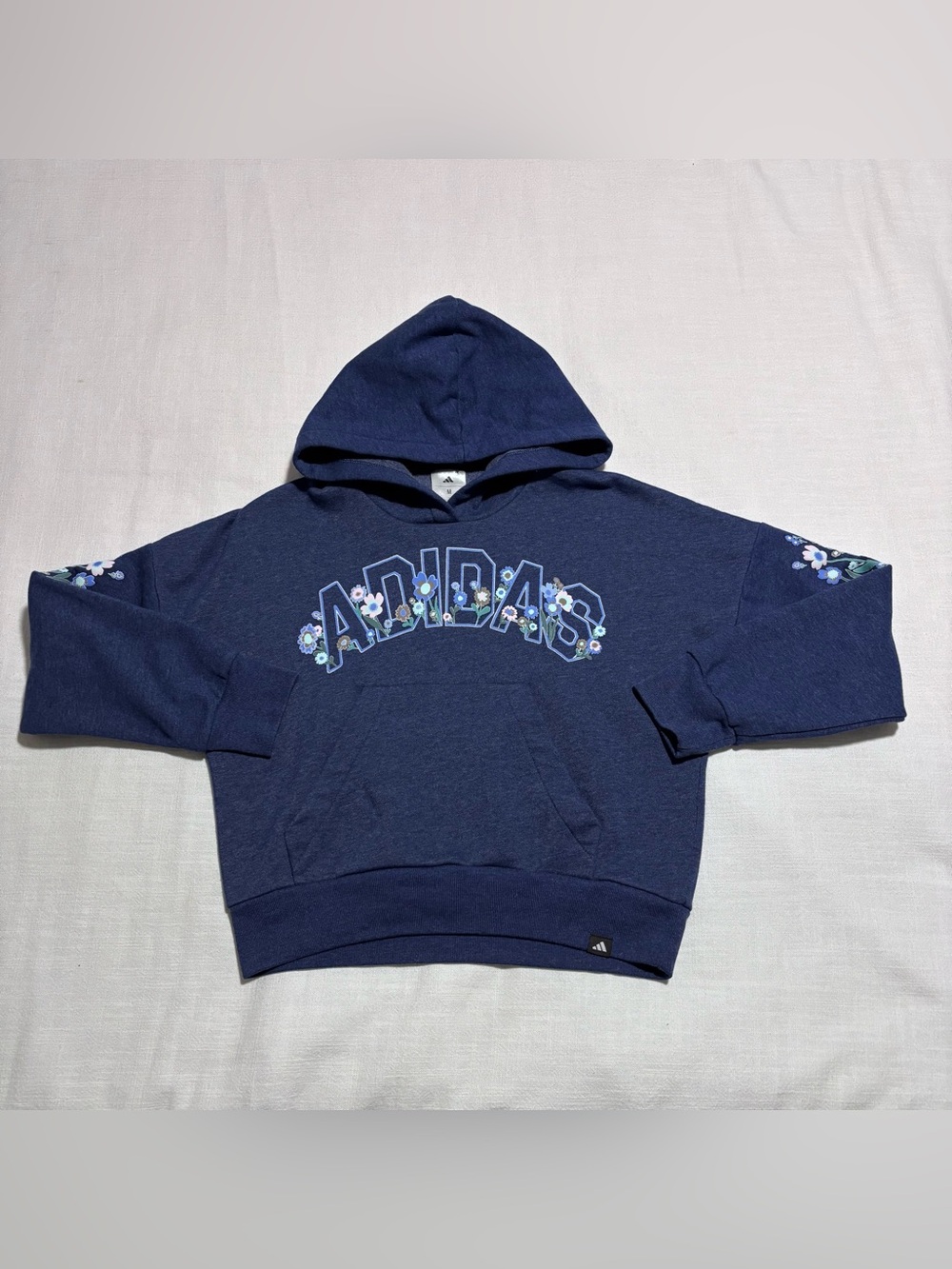 Girls Adidas Long Sleeve Graphic Fleece Hoodie | Navy Blue | Size Medium (10/12)